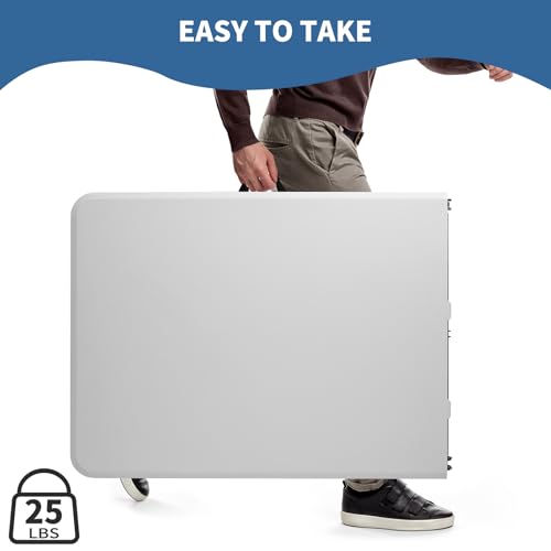 USEFULTEK 6 ft Foldable Plastic Table for Display, Camping, Party, Dining, Barbecue, Picnic with Carrying Handle - White