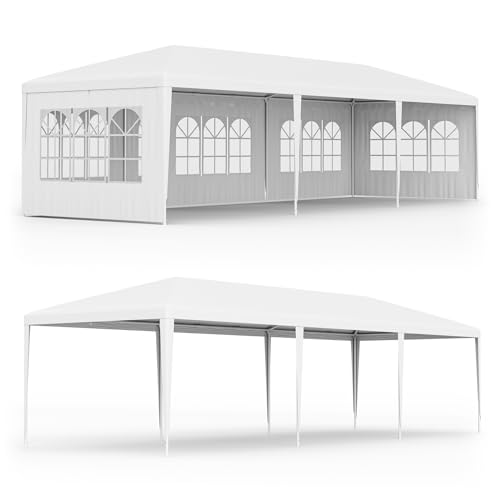 Tangkula Heavy Duty Party Tent - 10x30 Ft White Event Tent with 6 Sidewalls & 2 Zippered Doors, Ideal for Outdoor Wedding...