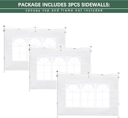 Church Window Canopy Sidewalls for 10x10 Pop Up Canopy 99% UV Protection, Waterproof, 3 Pcs Sidewalls Only,(White)