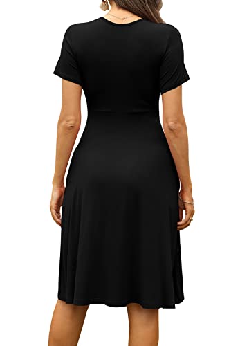 WEACZZY Women's Summer Short Sleeve Casual Dresses V-Neck Floral Party Dress with Pockets