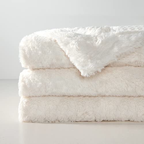 TOONOW Faux Fur Luxury Throw Blanket,Double Side Soft Fluffy Shaggy Fuzzy Blanket for Couch Sofa Bed (Cream, Throw)