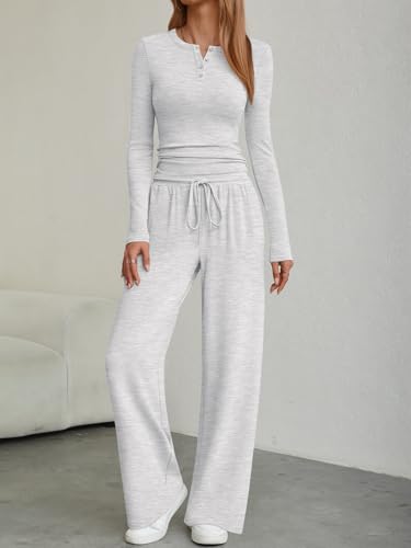 Trendy Queen Women's 2 Piece Matching Lounge Sets Fall Fashion Two Pieces Sweat Outfits Long Sleeve Wide Leg Pants Tracksuits