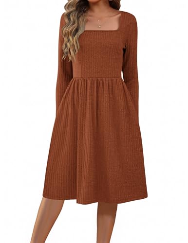 ZEAGOO Women Dresses Spring Fall 2026 Sweater Dress Long Sleeve Casual Knit Dresses with Pockets
