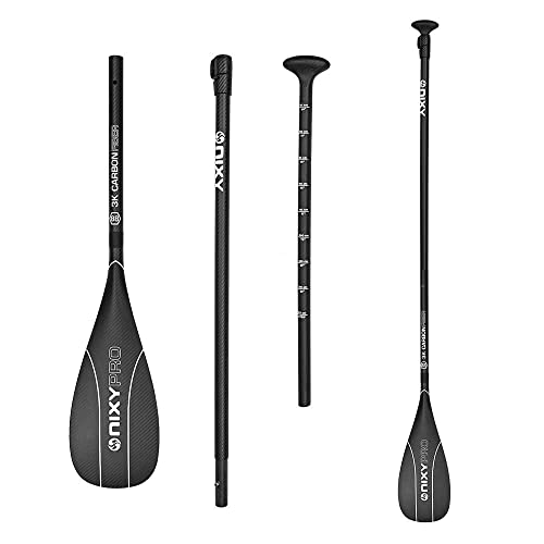 NIXY Full Carbon Fiber SUP Paddle – Adjustable 3 Piece Pro Paddle with ABS Blade Edge for Stand Up Paddle Board – Durable,...