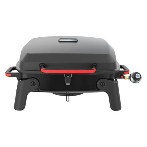 Megamaster 1-Burner Portable Gas Grill with Locking Lid, 11,000 BTU Stainless Steel Burner, Foldable Legs, Small Propane G...