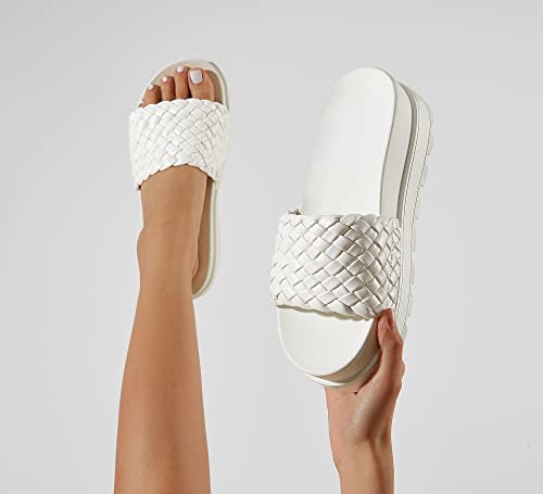 LUCKY STEP Women's Platform Sandals Braided Strap Flatform Slide Open Toe Casual Summer Beach Outdoor Wedge Woven Belt Sli...