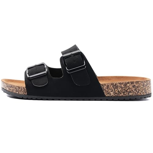 GETOEU Women Cork Sandals Adjustable Buckle Strap Cork Footbed Sandal Arch Support Casual Slip‑On Outdoor Slide Sandals