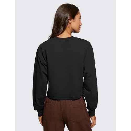 CRZ YOGA Womens Fleece Cropped Sweatshirts Crewneck Long Sleeve Double Raw Hem Workout Casual Pullover Tops