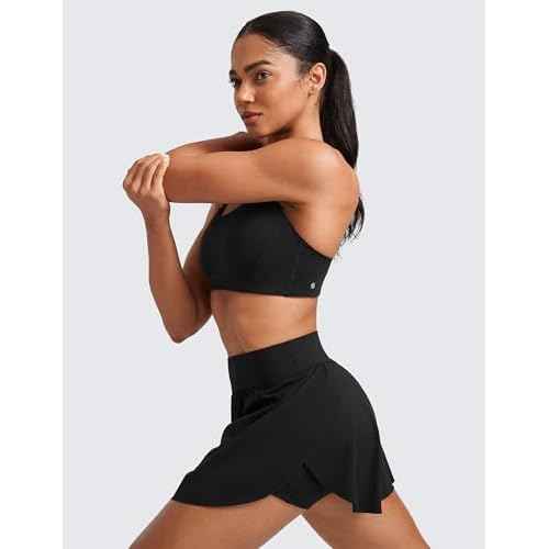 CRZ YOGA High Waisted Side Slit Tennis Skirts for Women - Mini Lined A Line Running Athletic Skort with Inner Pockets