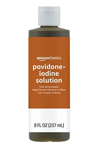 Amazon Basics First Aid Antiseptic, 10% Povidone Iodine Solution First Aid Antiseptic, Unflavored, 8 Fluid Ounces, 1-Pack...