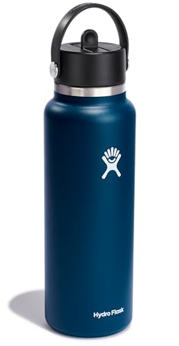 Hydro Flask Water Bottle - Insulated Stainless Steel - Wide Straw Lid, Non Spill, Leakproof in 40 Oz Indigo Blue
