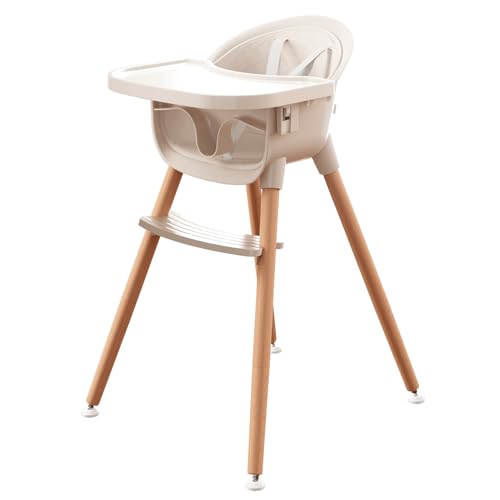 Fodoss 3-in-1 Wooden High Chair for Babies and Toddlers,Convertible Easy Clean Infant Highchair,Modern Design Silla para C...