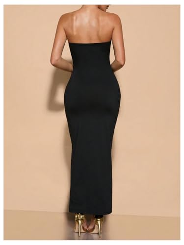 Milumia Women's Metal Cut Out Strapless Tube Top Dress Bodycon Maxi Dresses Party Cocktail