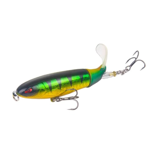 RTGSE 10Pcs Whopper Fishing Lure for Bass Popper Top Water Fishing Lures with Floating Rotating Tail Barb Treble Hooks in ...