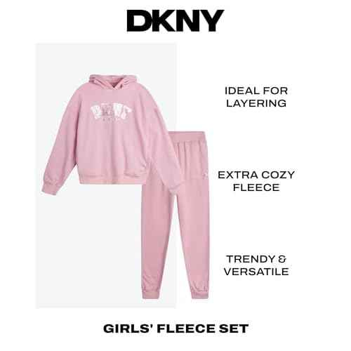 DKNY Girls Sweatpants Set - 2 Piece Active Fleece Girls Sweatshirt and Jogger Youth Kids Sweatpants Matching Set (4-16)