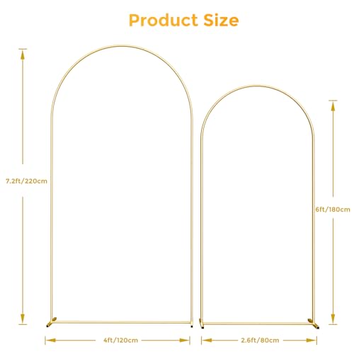 Metal Arch Backdrop Stand, 7.2FT+6FT Wedding Arch Frame, Gold Wedding Arch Backdrop Stand Set of 2, Balloon Arch Backdrop ...