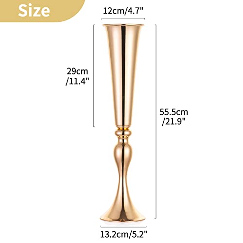 NUPTIO Gold Tall Centerpiece Table: 21.9" Trumpet Vases for Wedding Metal Flower Stand for Party Decorations Set of 2