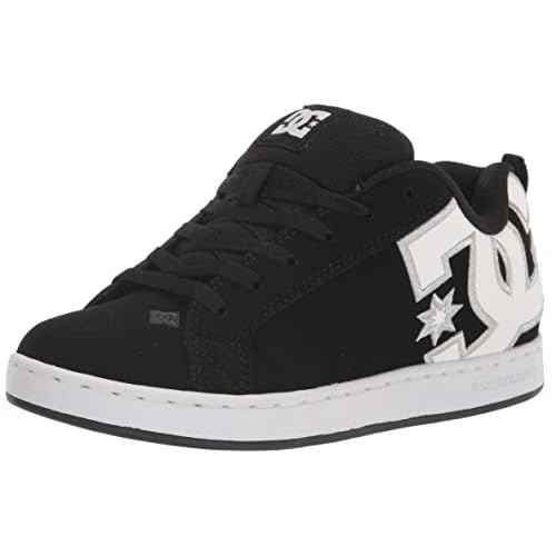 DC Women's Court Graffik Casual Low Top Skate Shoe, Black/White Stencil, 8.5