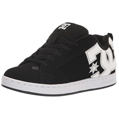 DC Women's Court Graffik Casual Low Top Skate Shoe, Black/White Stencil, 9.5