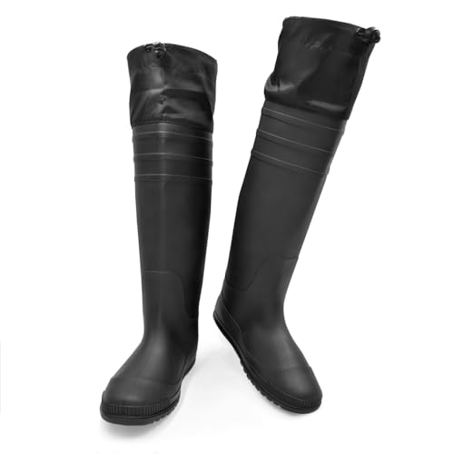 Amoji Mens Rubber Rain Boots Knee High Waterproof Packable Tall Garden Boots Lightweight Farm Mud Boots NOT FOR WIDE CALF