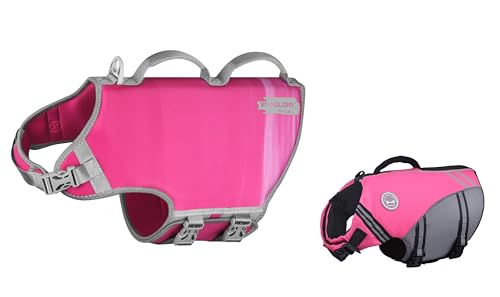 VIVAGLORY + Neoprene Dog Life Vest + Sports Style Dog Life Jacket, Swimming Vest with Handle, Ripstop & Buoyancy