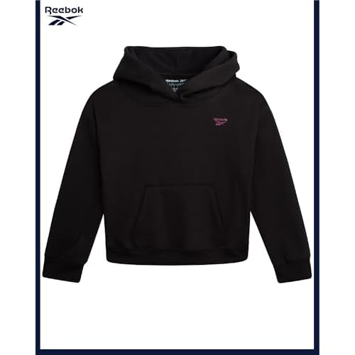 Reebok Girls Sweatsuit Set - 2 Piece Soft Long Sleeve Hoodie Sweatshirt and Sweatpants for Girls - Athletic Sweatsuit, Size 8, Black