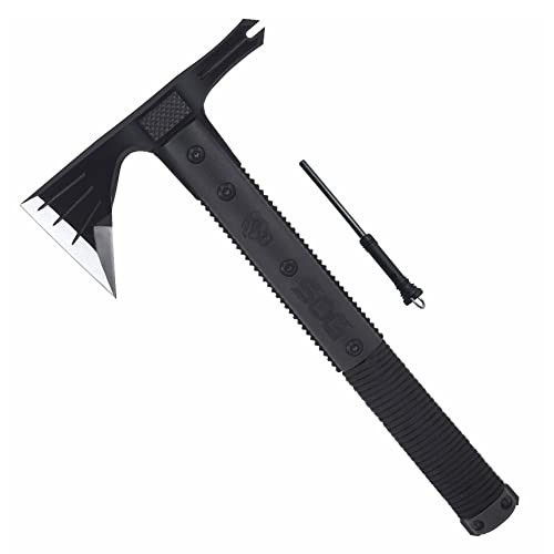 SOG Survival Hawk - Specialty Outdoor Tactical Hatchet, Fire Starter, Nail Puller, Hammer, Multi-Purpose Blade with Reflective Paracord Wrapped Handle (SK1001-CP),Black