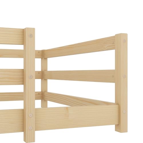 OYN Twin Floor Bed, Montessori Bed Frame with High Fence, Pine Wood Montessori Floor Bed for Kids, Girls, Boys, Natural