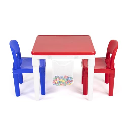Humble Crew Kids Activity Table and 2 Chairs Set, White/Blue/Red - 2-in-1 Toddler Play Table Building Blocks Compatible - ...