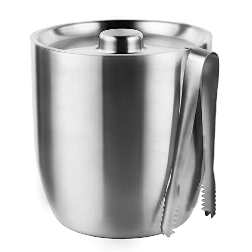 Tiken 3L Double-Wall Vacuum Insulated Ice Bucket with Lid & Tong Stainless Steel Champagne Buckets for Cocktail Bar, Parti...