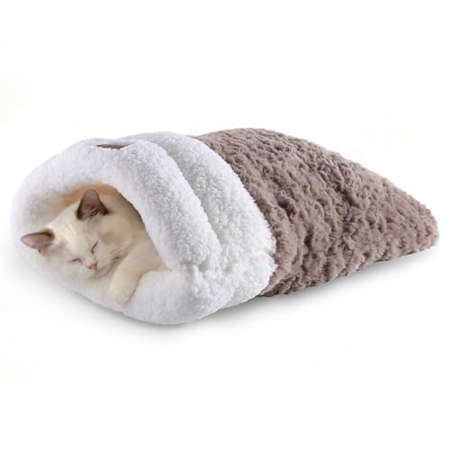 NODARKO Cat Bed Cave 4 in 1 Cat Sleeping Bag Cute Self Warming Cat Cave with Plush Portable Snuggle Sack/Hideway for Indoo...