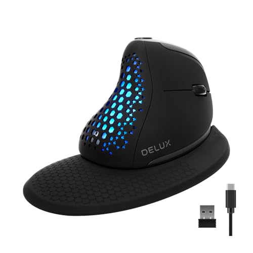 DELUX Seeker Ergonomic Mouse Wireless, Vertical Mouse with OLED Screen, 6 Buttons&Thumb Wheel Function, Silent Click, Up t...