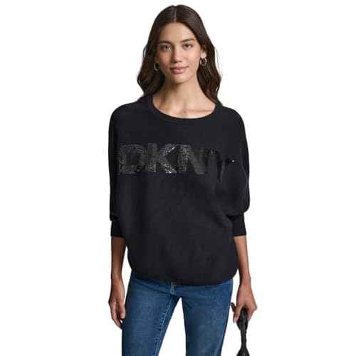 DKNY Womens Long Sleeve Crew Neck Logo Sweater