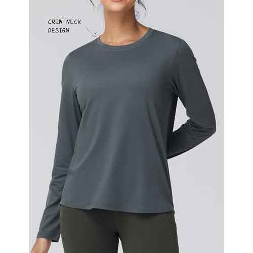 THE GYM PEOPLE Women's Long Sleeve Soft Workout Shirts Basic Crewneck UPF 50+ Sun Lightweight Fall Athletic Running Tops
