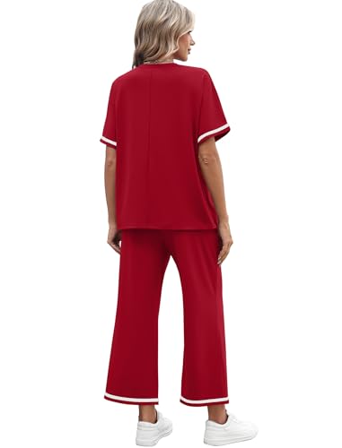 SAMPEEL 2 Piece Sets for Women Casual Summer Travel Vacation Outfits Short Sleeve Lounge Set