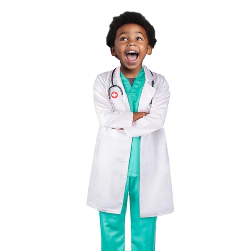 Meland Doctor Costume for Girls - Kids Scrubs with Lab Coat & Carry Bag, Doctor Dress Up for Halloween, Career Day Role Play