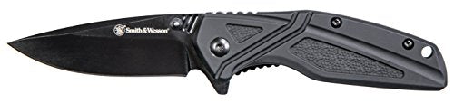 Smith & Wesson SW1101 6.89in Stainless Steel Folding Knife with 3in Drop Point Blade and Rubberized Handle for Outdoor, Ta...