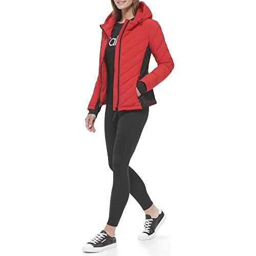 Calvin Klein Women's Scuba Side Panel and Sleeve Detail Adjustable Hood Zip Pocketspuffer