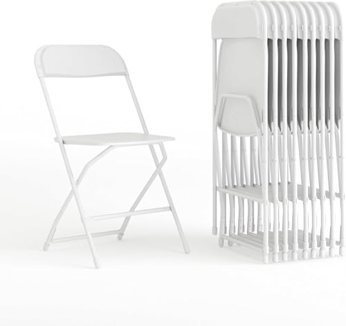 Flash Furniture Hercules Set of 10 Indoor/Outdoor Heavy-Duty Plastic Folding Chairs, Foldable Commercial Stacking Chairs w...