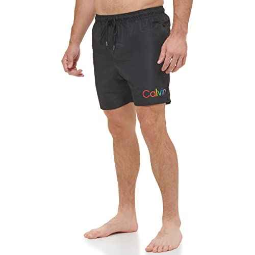 Calvin Klein Men's Standard Uv Protected Quick Dry Drawstring Patterned Swim Trunk