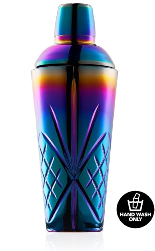 Crystal Cocktail Shaker W/Rainbow Design - 18.5oz-Jumbo Martini Shaker for Elevated Mixology. for Espresso Coffee, Motcha,...