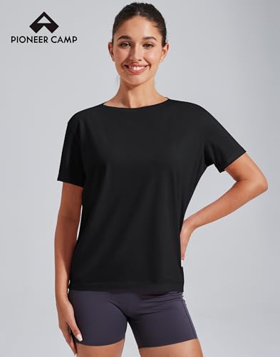 Pioneer Camp Women's Bamboo Viscose Short Sleeve Shirt Neck Loose Fit Workout T-Shirt Gym Athletic Casual Tops