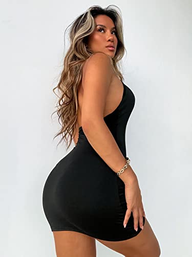 Verdusa Women's Going Out Dresses Cut Out Backless Halter Bodycon Mini Dress Birthday Concert Rave Outfits