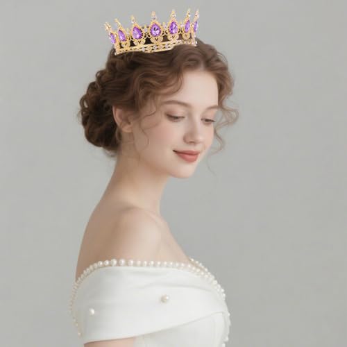 Feltent Purple Crown for Women Crystal Tiara and Queen Crown for Women Wedding Headband for Bride Hair Accessories for Cos...