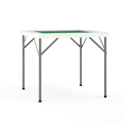 Flash Furniture Silas 34.5" Square Folding Card Table with Felt Green Surface and Cup Holders, Portable Folding Game Table...