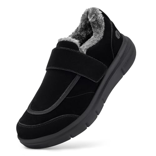 FitVille Wide Width Mens Slippers Non Slip Plush House Shoes with Adjustable Strap Indoor & Outdoor Winter Slippers with A...