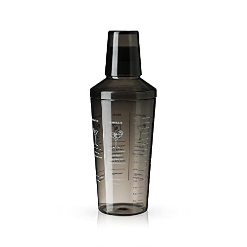 True Smoke Tinted Plastic Cocktail Shaker with Measurements for Cold Brew Cocktails, Margarita, Includes 6 Recipes, Espres...