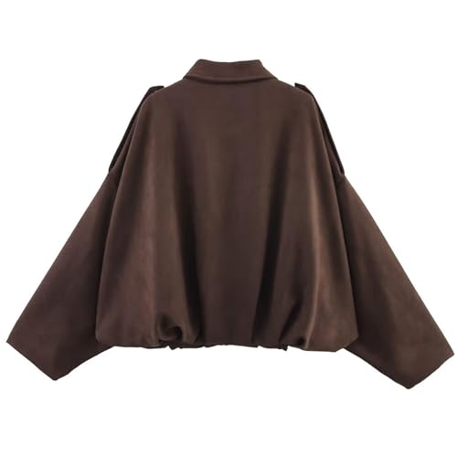Csvinkiko Women's Faux Suede Bomber Jacket Oversized Pilot Coats Fall Lapel Zip Up Motorcycle Streetwear Outerwear