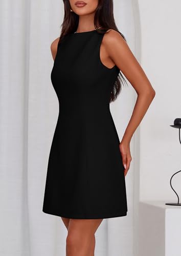 PRETTYGARDEN Womens Formal Short Dresses 2026 Summer Sleeveless Boat Neck A Line Elegant Mini Cocktail Party Dress