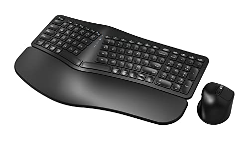 MK960 Ergonomic Wireless Keyboard Mouse Combo, Bluetooth/2.4G Split Design Keyboard with Palm Rest and 4 Level DPI Adjusta...